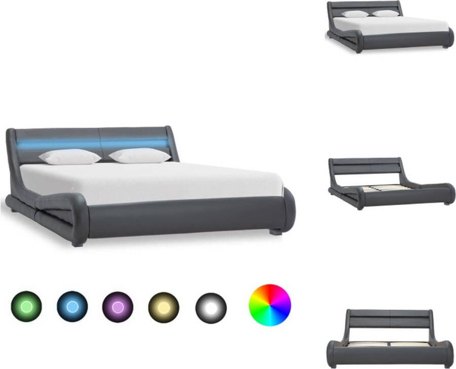 VidaXL Bedframe Kunstleren bekleding 140 x 200 cm Grijs LED-strip Bed