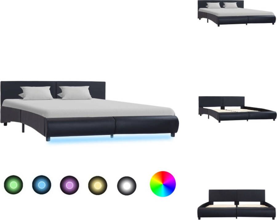 VidaXL Bedframe Kunstleren bekleding 217 x 184 x 65 cm Zwart Geschikt voor matras 180 x 200 cm LED-strip Afstandsbediening Bed