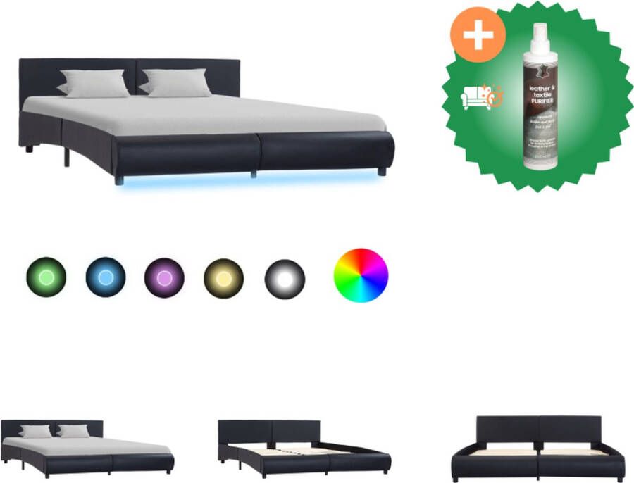 VidaXL Bedframe Kunstleren bekleding 217 x 184 x 65 cm Zwart Geschikt voor matras 180 x 200 cm LED-strip Afstandsbediening Bed Inclusief Reiniger