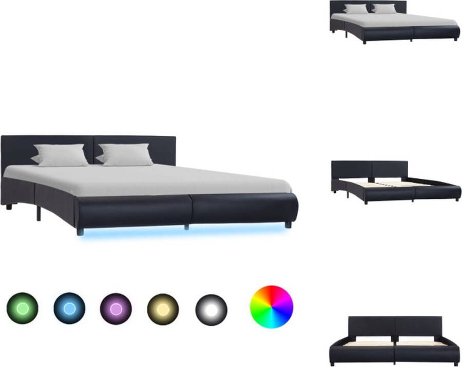 vidaXL Bedframe Kunstleren bekleding 217 x 184 x 65 cm Zwart Geschikt voor matras 180 x 200 cm LED-strip Afstandsbediening Bed