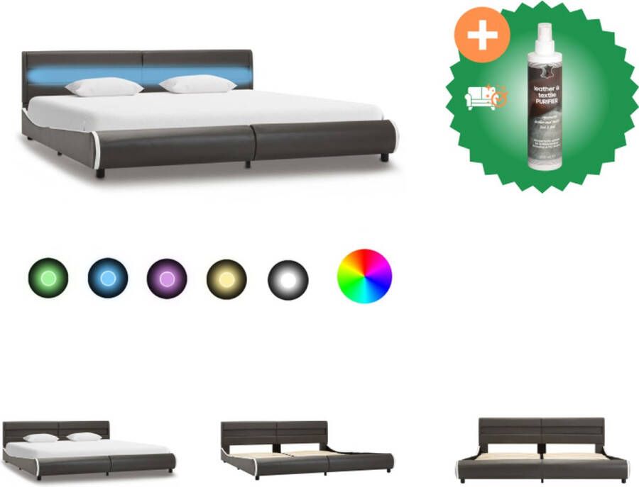 VidaXL Bedframe Kunstleren bekleding Antraciet 217 x 186 x 69 cm LED-strip 180 cm 7.2 W Bed Inclusief Reiniger