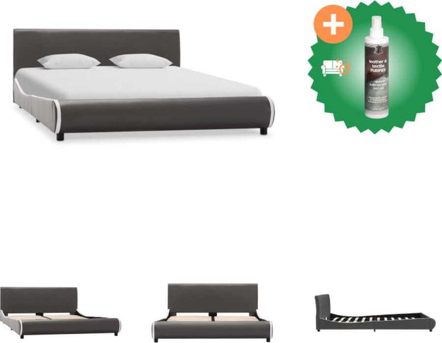 VidaXL Bedframe Kunstleren bekleding Antracietgrijs 217 x 146 x 69 cm Geschikt voor matras 140 x 200 cm Bed Inclusief Reiniger