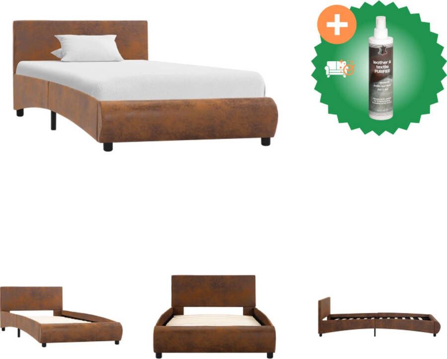 VidaXL Bedframe Kunstleren bekleding Bruin 215 x 104 x 65 cm Geschikt voor matras 100 x 200 cm Stevig en duurzaam Bed Inclusief Reiniger