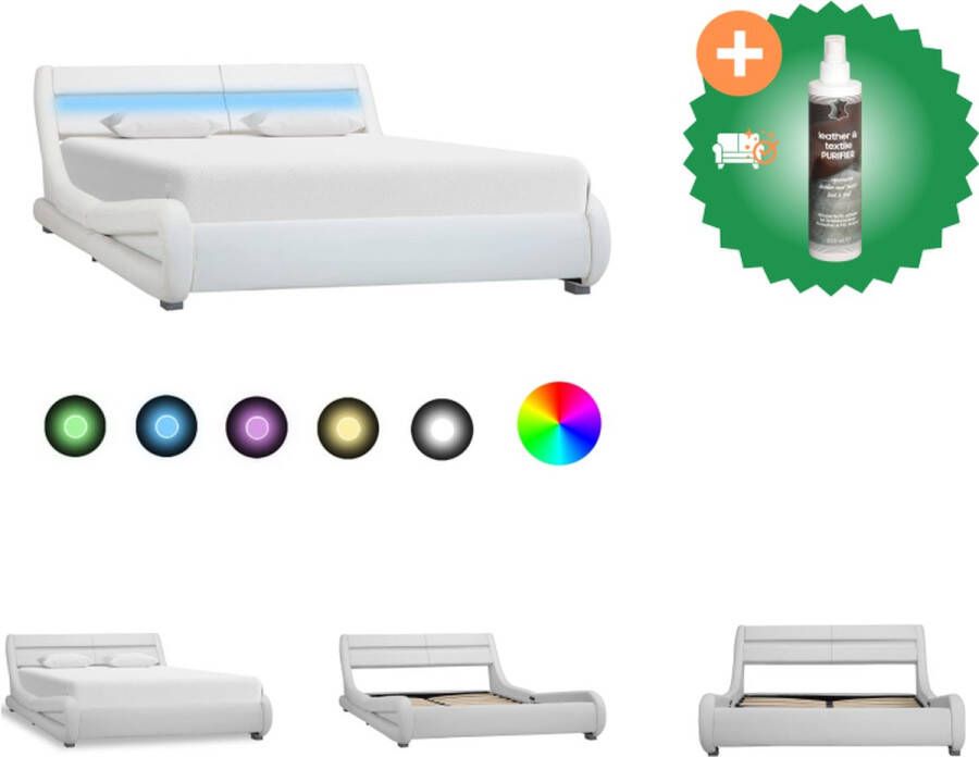VidaXL Bedframe Kunstleren bekleding Gepoedercoat stalen frame Houten lattenbodem 217 x 155 x 60 cm LED-strip 140 x 200 cm Bed Inclusief Reiniger