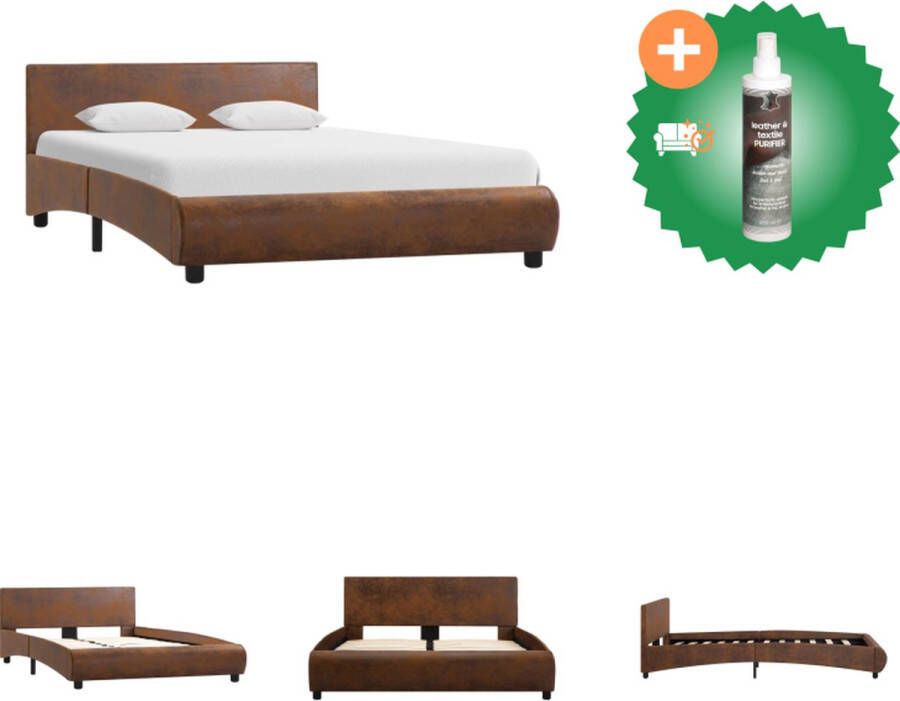 VidaXL Bedframe Kunstleren Bekleding Gepoedercoat Stalen Frame Houten Lattenbodem Bruin 215 x 124 x 65 cm Bed Inclusief Reiniger