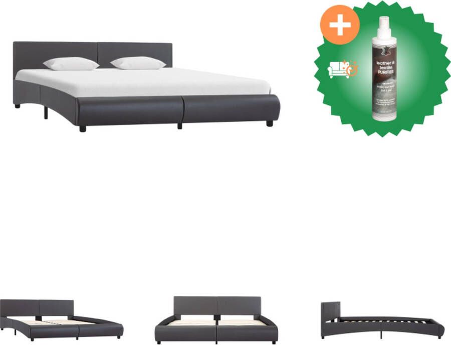 VidaXL Bedframe Kunstleren bekleding Grijs 215 x 184 x 65 cm Geschikt voor matras van 180 x 200 cm Stalen frame Bed Inclusief Reiniger