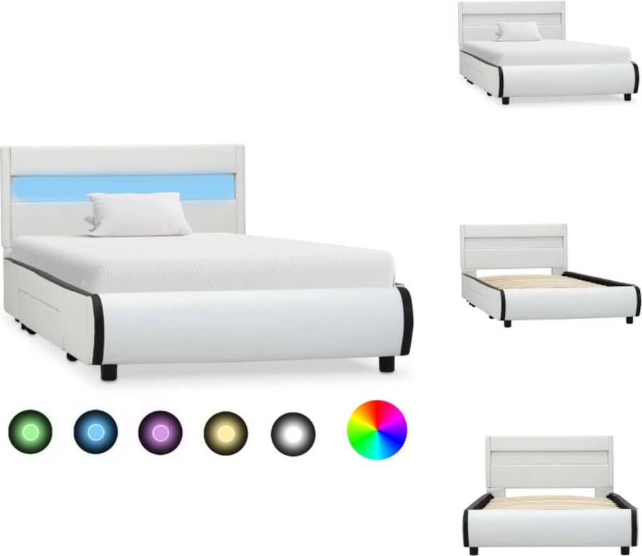 VidaXL Bedframe Kunstleren bekleding Wit 217 x 106 x 70 cm Met 2 lades LED-strip Geschikt voor matras 100 x 200 cm Bed