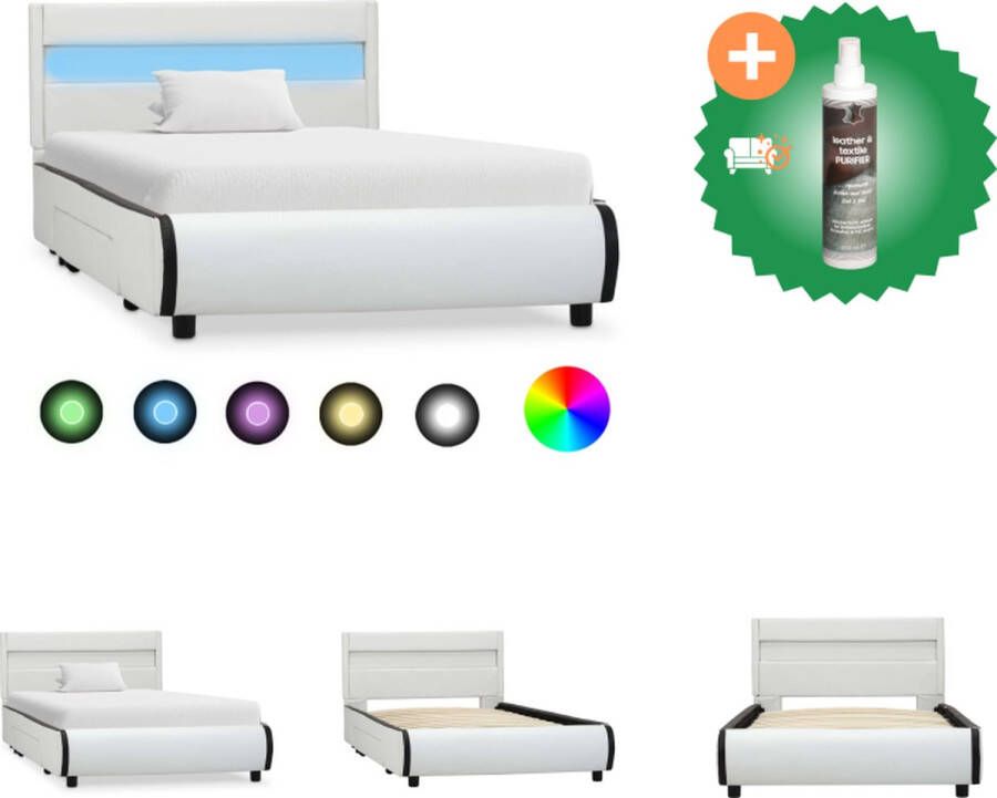 VidaXL Bedframe Kunstleren bekleding Wit 217 x 96 x 70 cm Bed Inclusief Reiniger