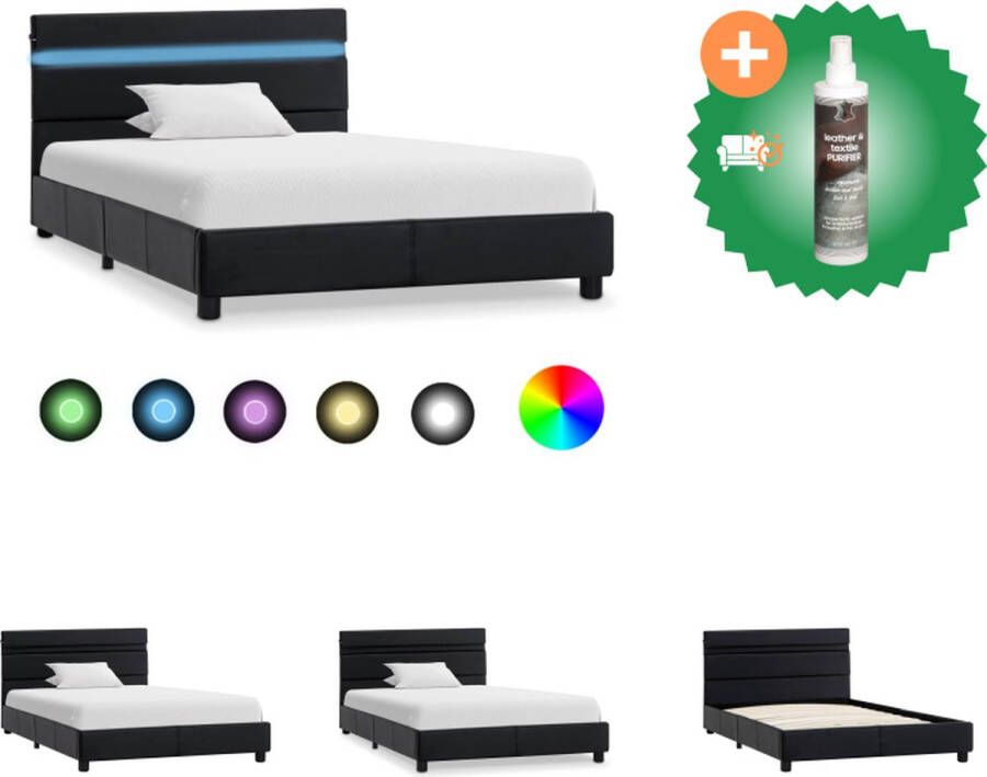VidaXL Bedframe Kunstleren bekleding Zwart 208 x 94 x 65 cm LED-strip Bed Inclusief Reiniger