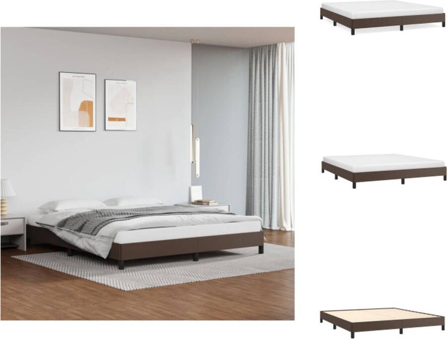 VidaXL Bedframe Bruin Kunstleer 203x183x35 cm Ondersteunende poten Multiplex lattenbodem Bed - Foto 4