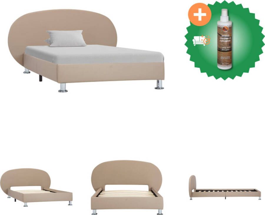 VidaXL Bedframe Kunstleren Cappuccino 208 x 133 x 70 cm 100 x 200 cm Gepoedercoat stalen frame en houten lattenbodem Bed Inclusief Houtreiniger en verfrisser