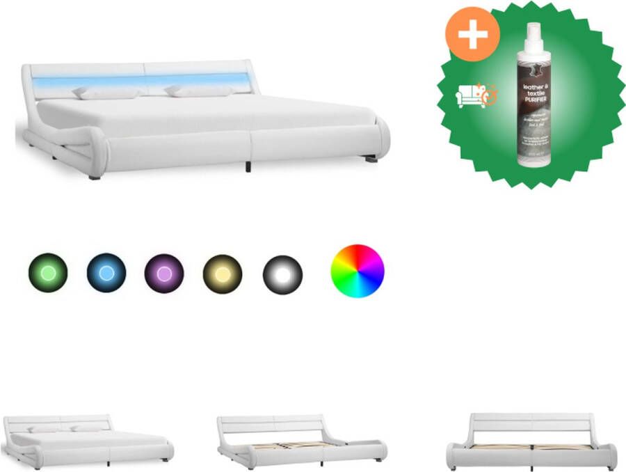 VidaXL Bedframe Kunstleren Wit 217 x 195 x 60 cm Geschikt voor matras 180 x 200 cm LED-strip Bed Inclusief Reiniger