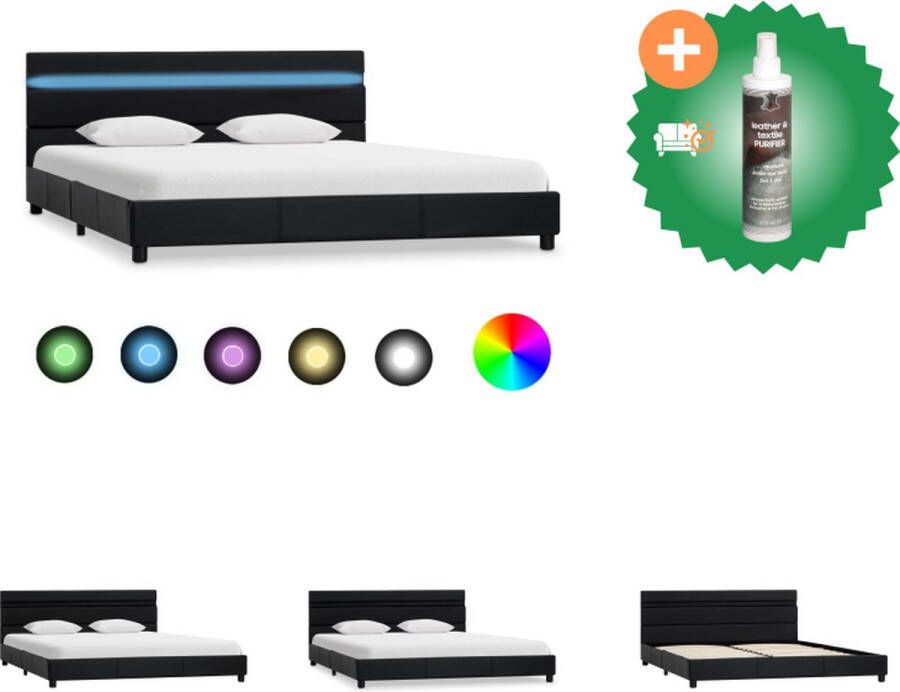 vidaXL Bedframe Kunstleren Zwart 208 x 164 x 65 cm LED-strip 160 cm Geschikt voor matras 160 x 200 cm USB-aansluiting Bed Inclusief Reiniger