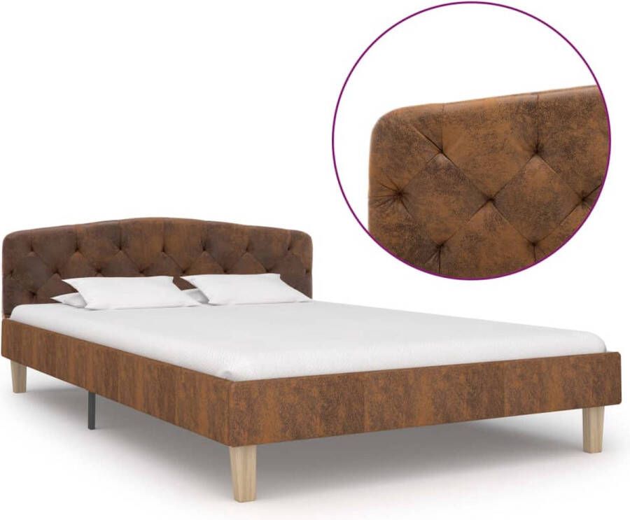 VidaXL Bedframe Kunstsuède 120x200 cm Bruin Klassieke Bedframe Houten Bedframe Bruine Bedframe Tweepersoons Bedframe Kunstleder Bedframe 120x200 Slaapcomfort - Foto 2