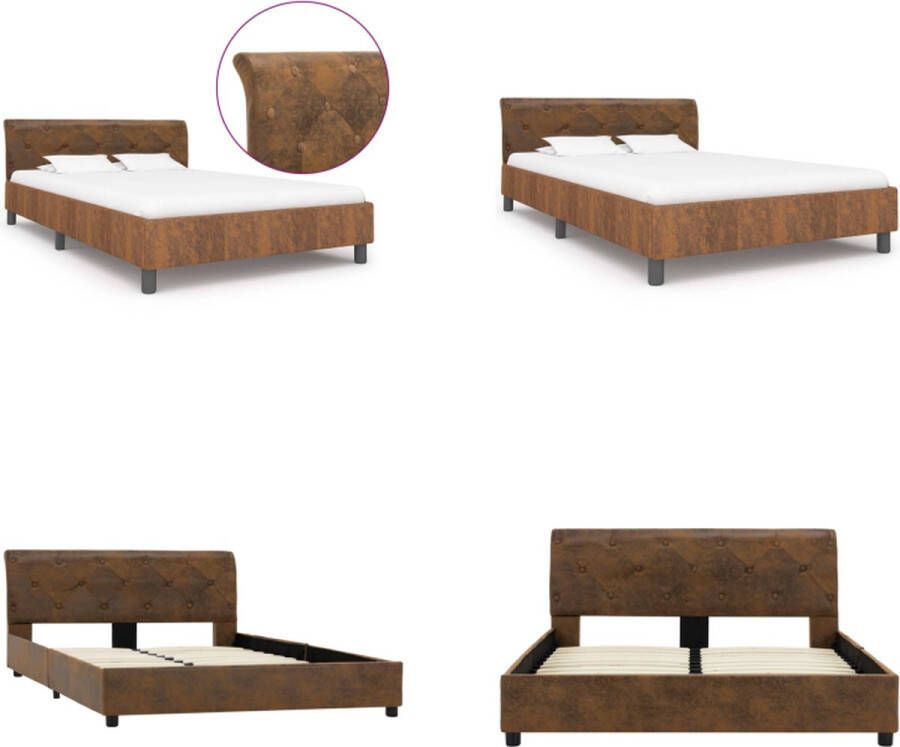 VidaXL Bedframe kunstsuède bruin 120x200 cm Bedframe Bedframes Bed Bedden - Foto 2