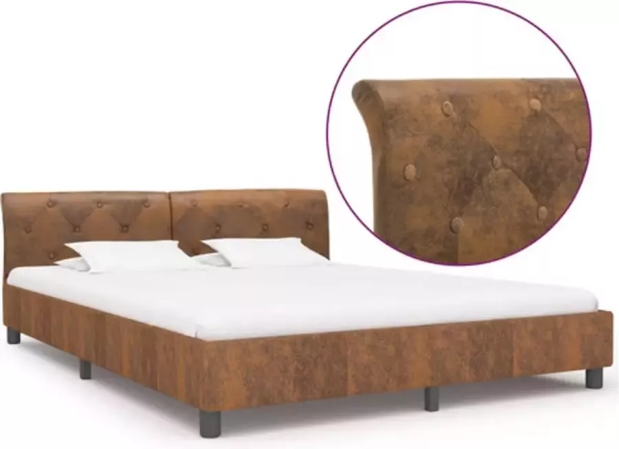 VidaXL -Bedframe-kunstsuède-bruin-180x200-cm - Foto 3