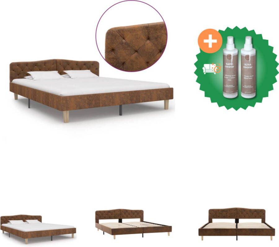 VidaXL Bedframe kunstsuède bruin 180x200 cm Bed Inclusief Onderhoudsset