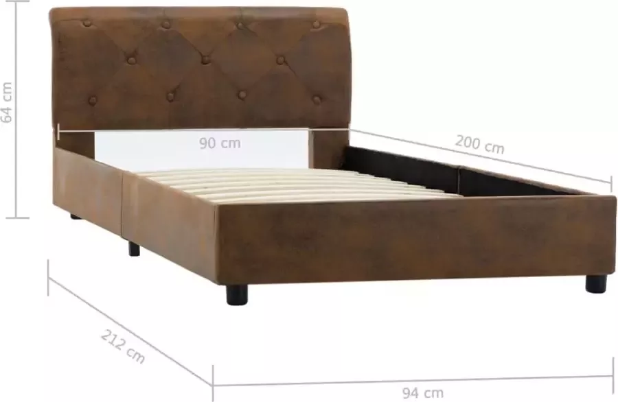 VIDAXL Bedframe kunstsuède bruin 90x200 cm