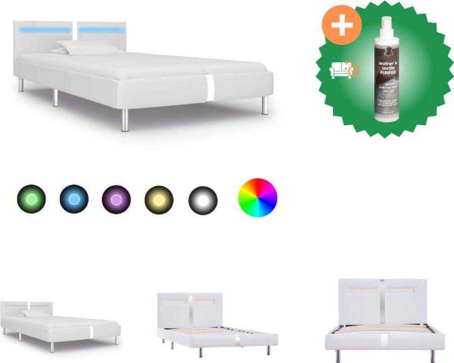 VidaXL Bedframe LED 90x200 cm Wit Hout en staal Inclusief kleurveranderende LED-strip Bed Inclusief Reiniger