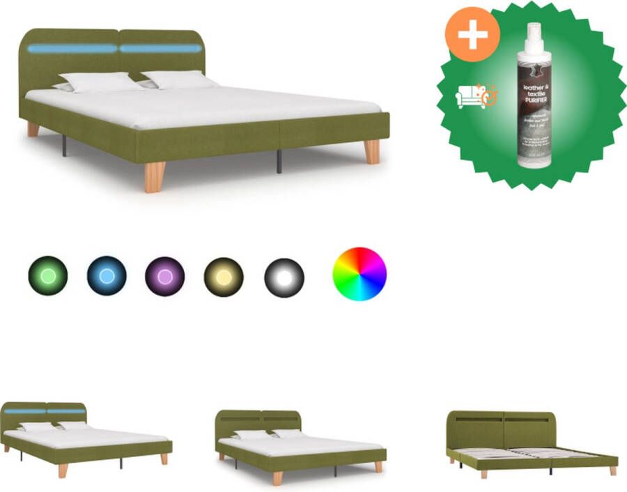 VidaXL Bedframe LED Groen 208 x 165 x 80 cm Geschikt voor 160 x 200 cm Matras LED-strip 135 cm Afstandsbediening Hout IJzer Polyester Bed Inclusief Reiniger