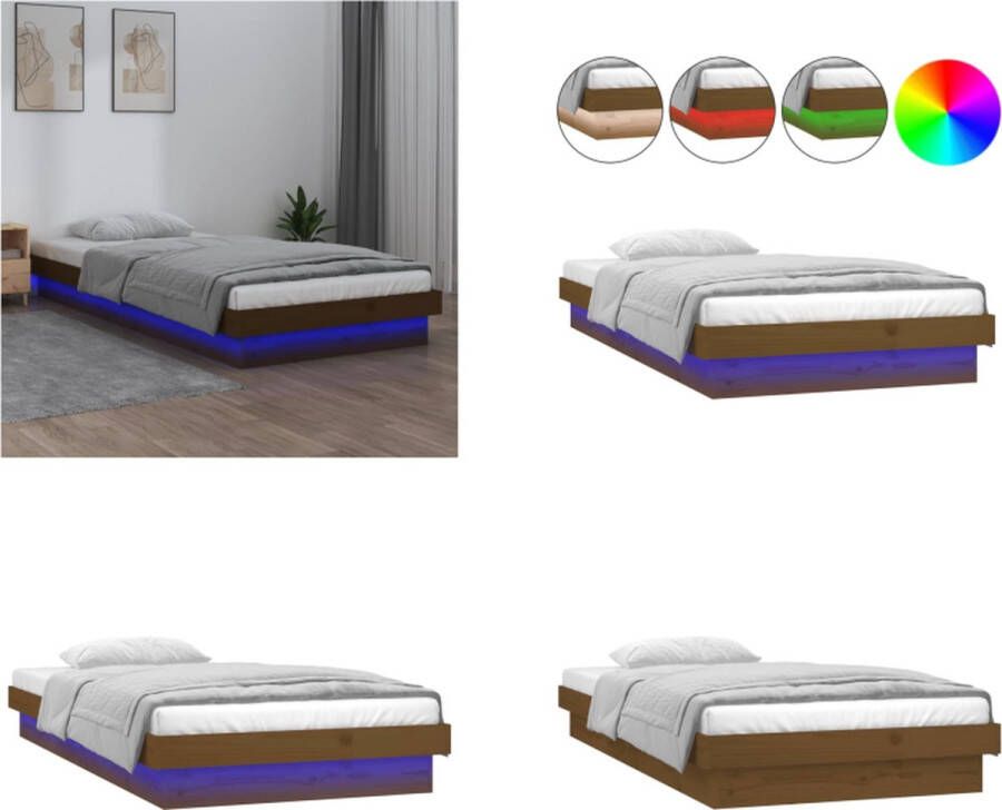 VidaXL Bedframe LED hout honingbruin 75x190 cm 2FT6 Small Single Bedframe Bedframes Eenpersoonsbed Bed
