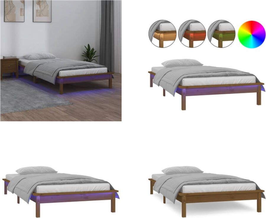VidaXL Bedframe LED hout honingbruin 75x190 cm 2FT6 Small Single Bedframe Bedframes Slaapkamermeubel Bedbasis