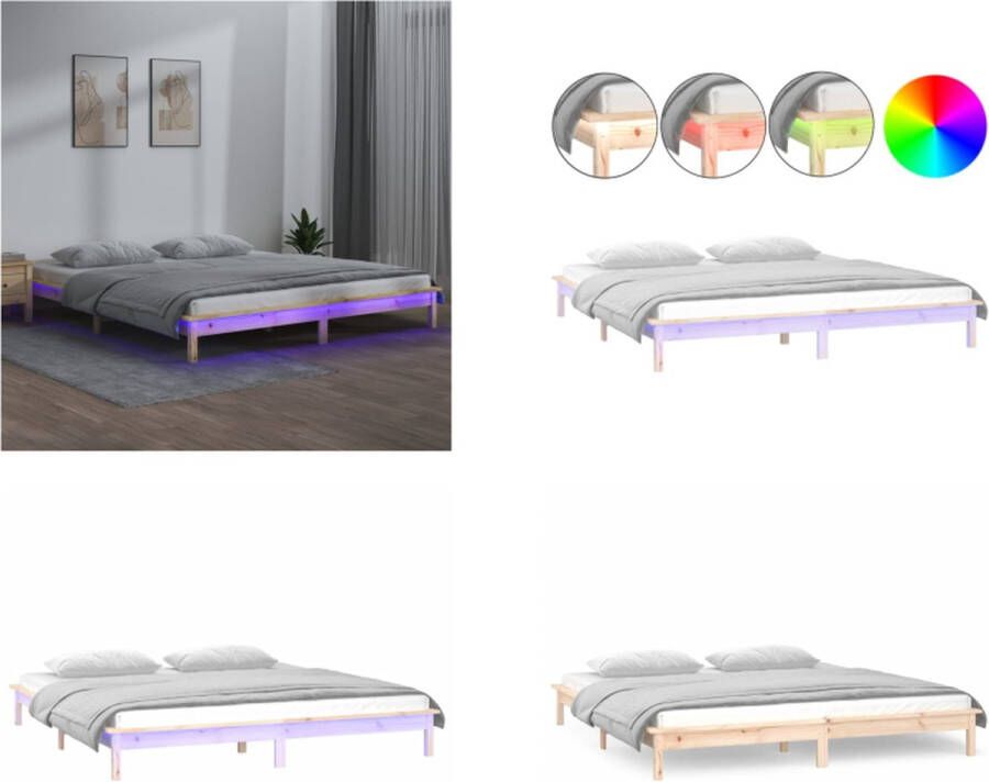 VidaXL Bedframe LED massief hout 120x200 cm Bedframe Bedframes Slaapkamermeubel Bedbasis