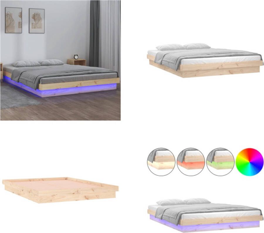 VidaXL Bedframe LED massief hout 140x190 cm Bedframe Bedframes Eenpersoonsbed Bed