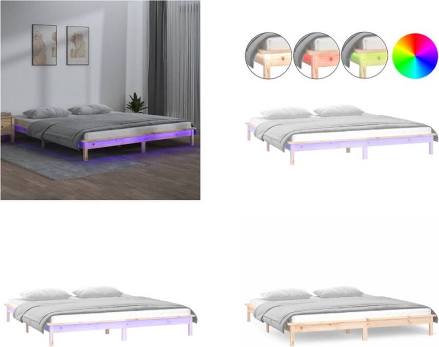 VidaXL Bedframe LED massief hout 160x200 cm Bedframe Bedframes Slaapkamermeubel Bedbasis