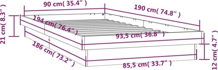VidaXL Bedframe LED massief hout 90x190 cm 3FT Single - Foto 5