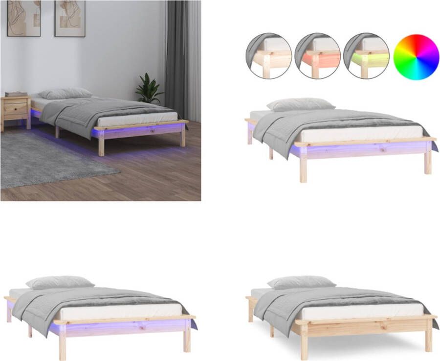 VidaXL Bedframe LED massief hout 90x190 cm Single Bedframe Bedframes Slaapkamermeubel Bedbasis