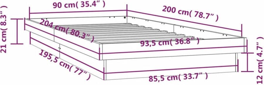 VidaXL Bedframe LED massief hout wit 90x200 cm - Foto 5