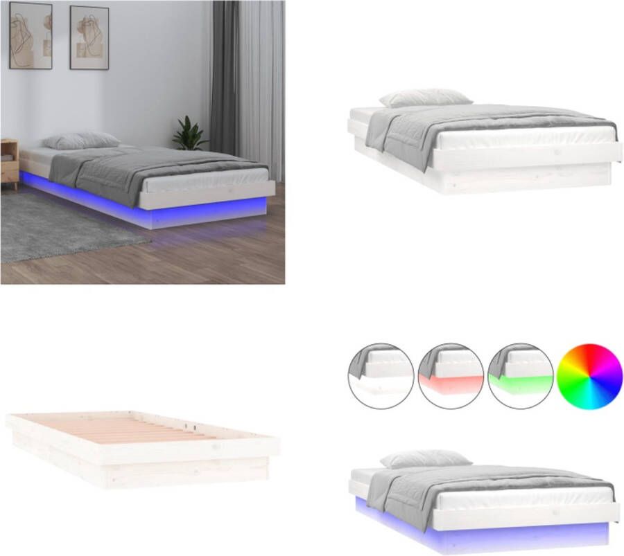 vidaXL Bedframe LED massief hout 90x200 cm Bedframe Bedframes Eenpersoonsbed Bed