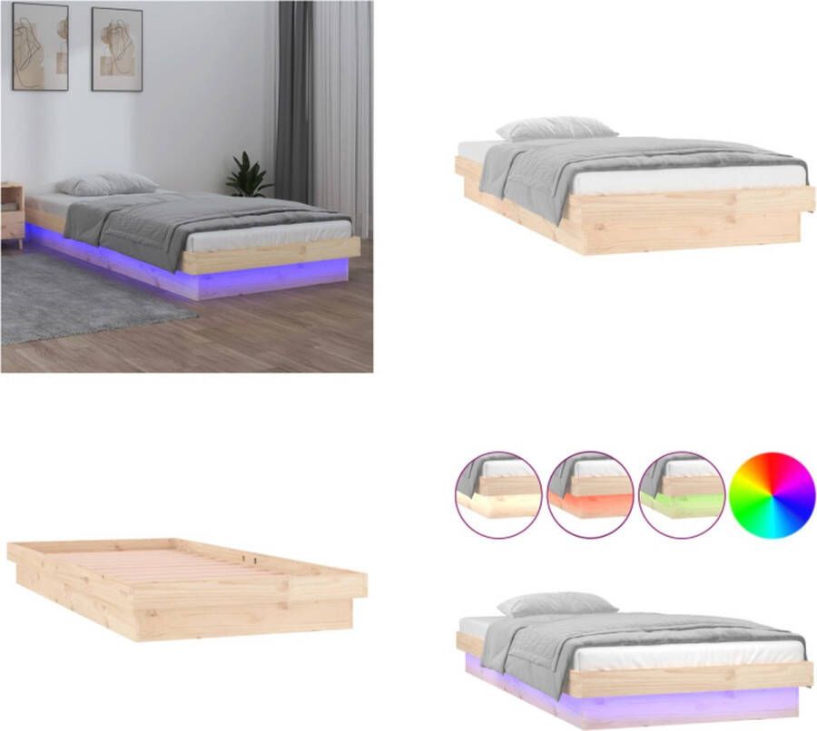 VidaXL Bedframe LED massief hout 90x200 cm Bedframe Bedframes Eenpersoonsbed Bed