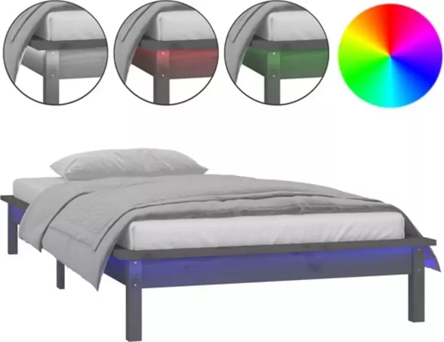 VidaXL -Bedframe-LED-massief-hout-grijs-100x200-cm - Foto 3