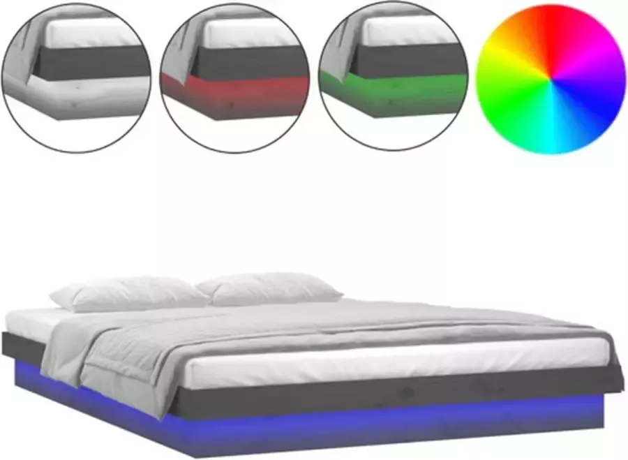 VidaXL Bedframe LED massief hout grijs 120x190 cm 4FT Small Double - Foto 3