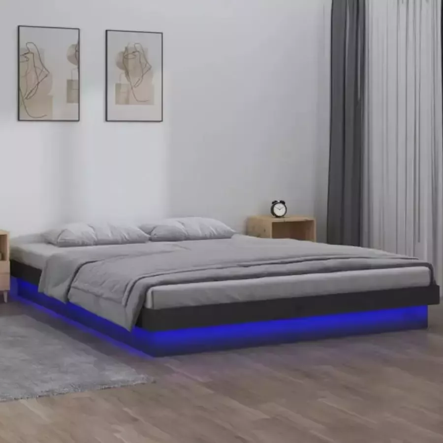 VidaXL Bedframe LED massief hout grijs 120x190 cm 4FT Small Double
