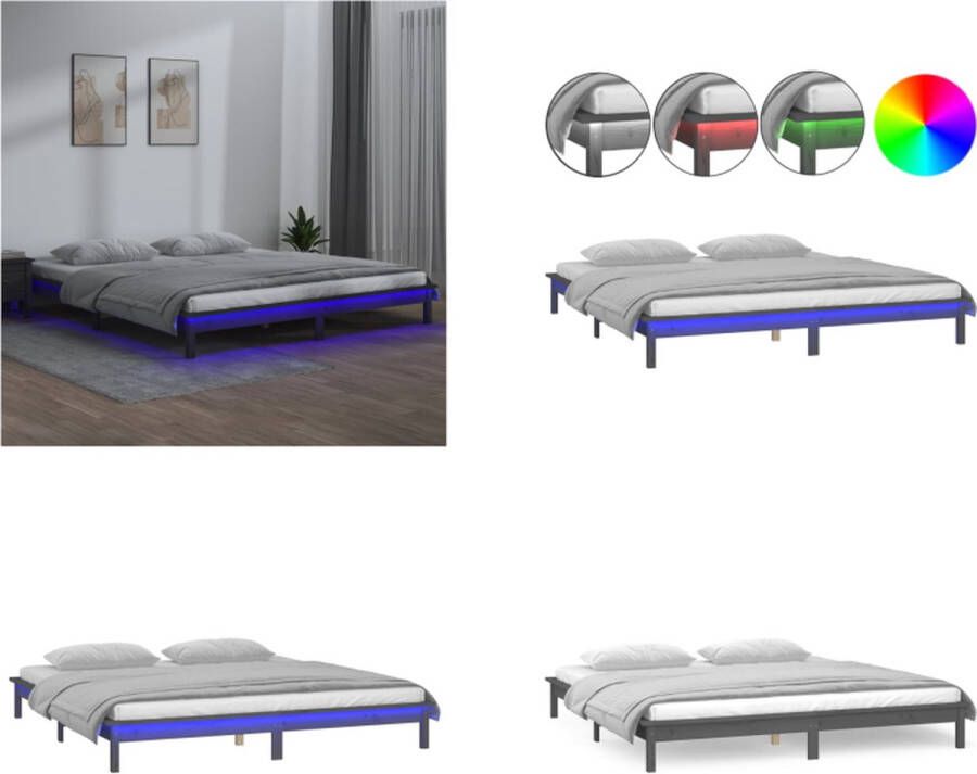 VidaXL Bedframe LED massief hout grijs 120x200 cm Bedframe Bedframes Slaapkamermeubel Bedbasis