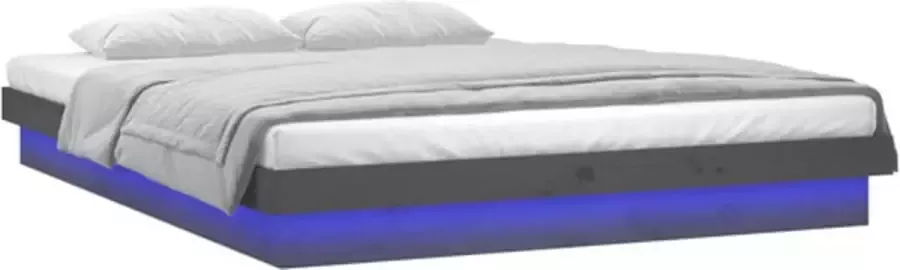 VidaXL Bedframe LED massief hout grijs 135x190 cm 4FT6 Double - Foto 3