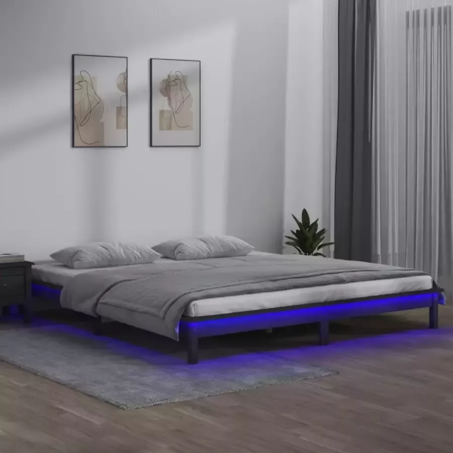 VidaXL -Bedframe-LED-massief-hout-grijs-140x190-cm