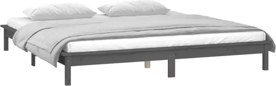 VidaXL Bedframe LED massief hout grijs 180x200 cm 6FT Super King - Foto 2