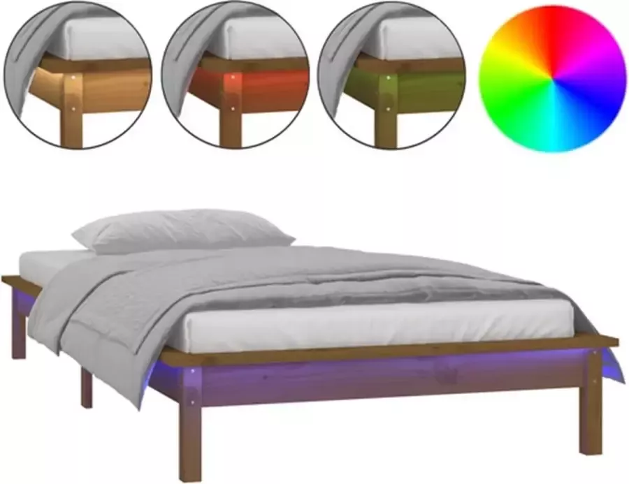 VidaXL -Bedframe-LED-massief-hout-honingbruin-100x200-cm - Foto 3