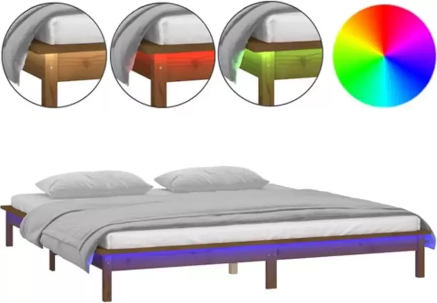 VidaXL -Bedframe-LED-massief-hout-honingbruin-120x200-cm - Foto 3