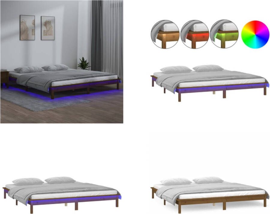 VidaXL Bedframe LED massief hout honingbruin 150x200 cm 5FT King Size Bedframe Bedframes Slaapkamermeubel Bedbasis