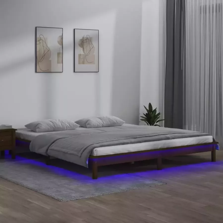 VidaXL -Bedframe-LED-massief-hout-honingbruin-160x200-cm