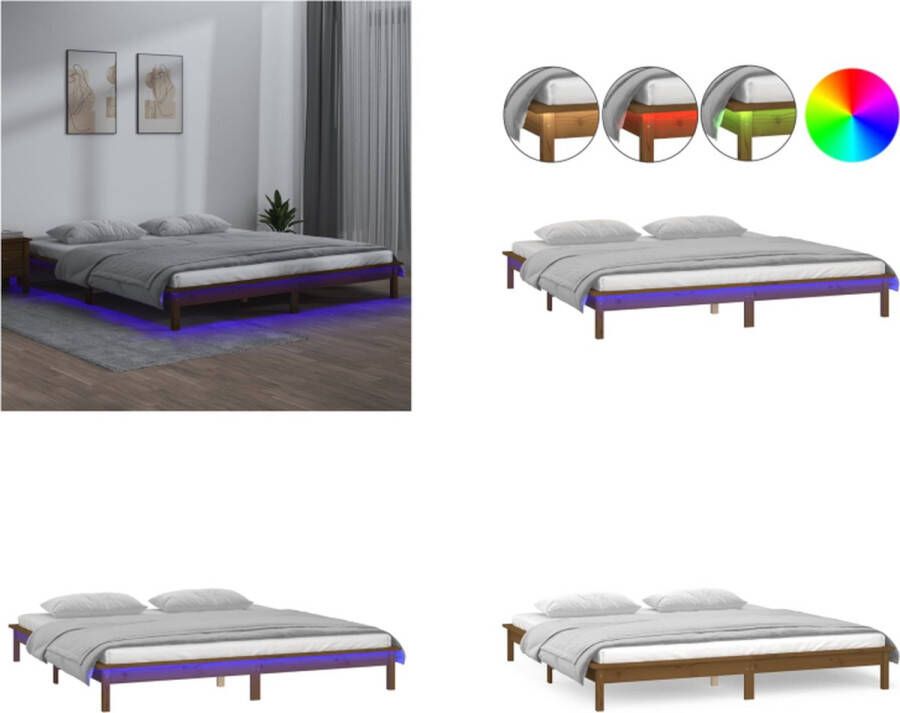 VidaXL Bedframe LED massief hout honingbruin 180x200 cm Super King Bedframe Bedframes Slaapkamermeubel Bedbasis