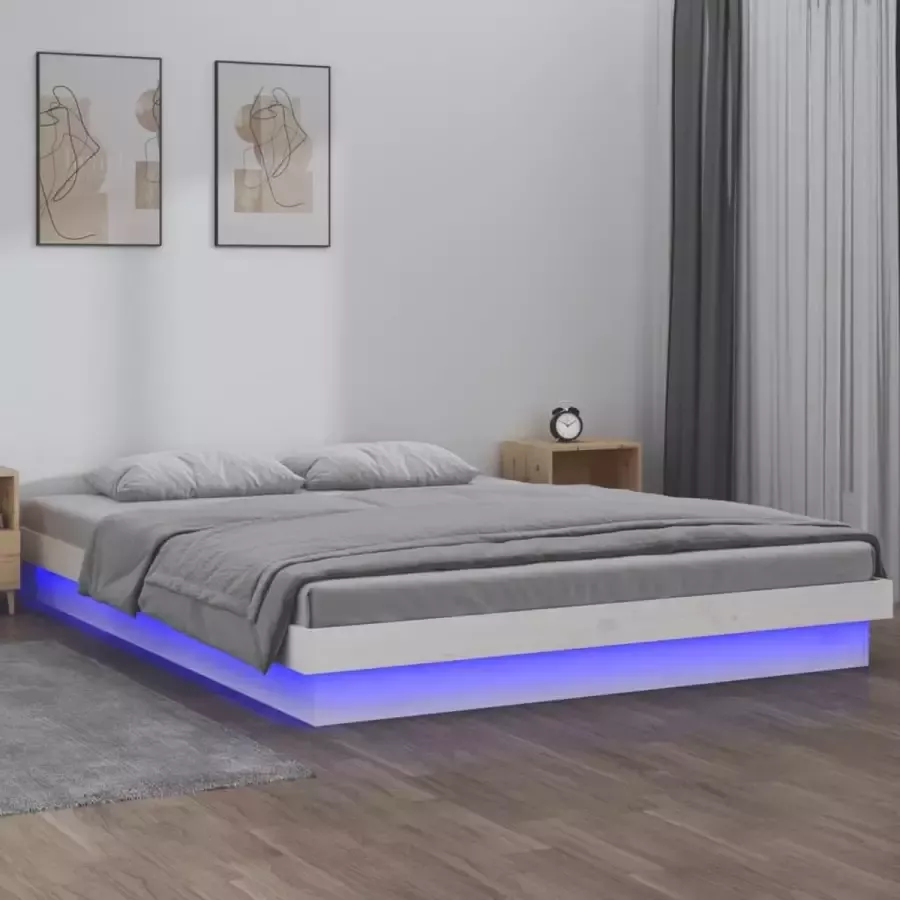 VidaXL -Bedframe-LED-massief-hout-wit-120x200-cm