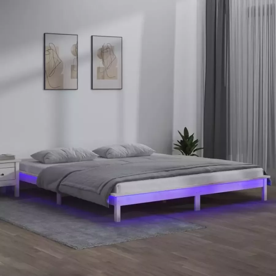 VidaXL -Bedframe-LED-massief-hout-wit-120x200-cm