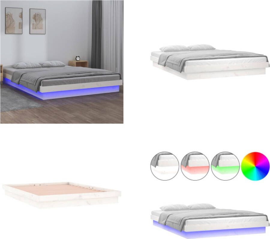 VidaXL Bedframe LED massief hout wit 120x200 cm Bedframe Bedframes Eenpersoonsbed Bed