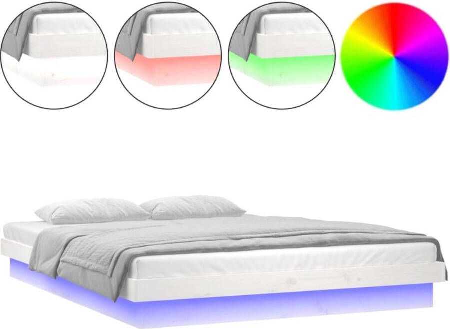 VidaXL -Bedframe-LED-massief-hout-wit-140x200-cm